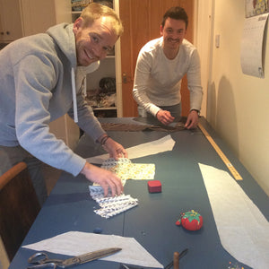 Teaching Alex and Brad from Aurifil how to sew a tie